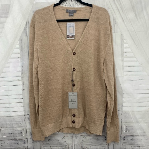 NWT Daniel Cremieux 100% ALPACA Wool Sand Camel Tan Cardigan Sweater Size Large - Picture 1 of 9